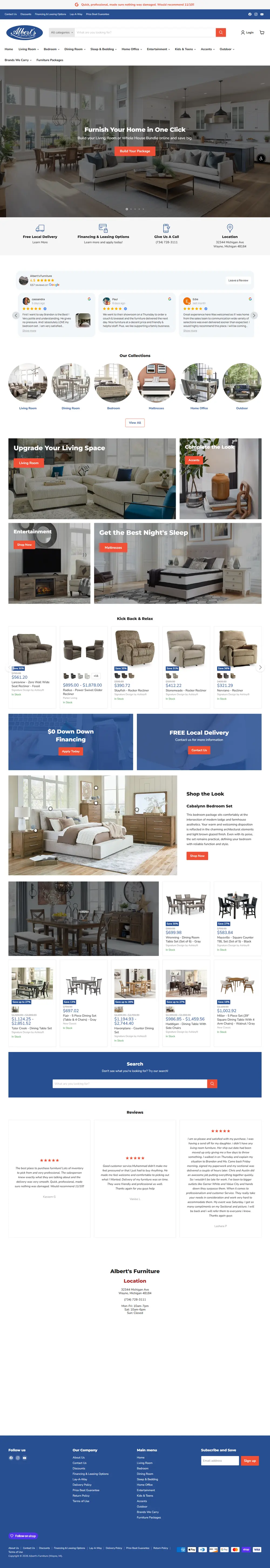 Albert's Furniture homepage built by One Tap Media