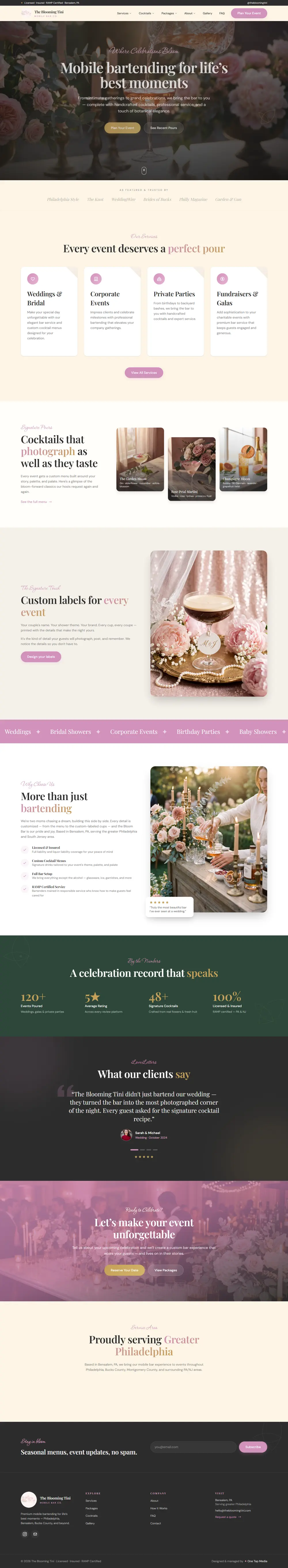 The Blooming Tini Mobile Bar Co. homepage built by One Tap Media