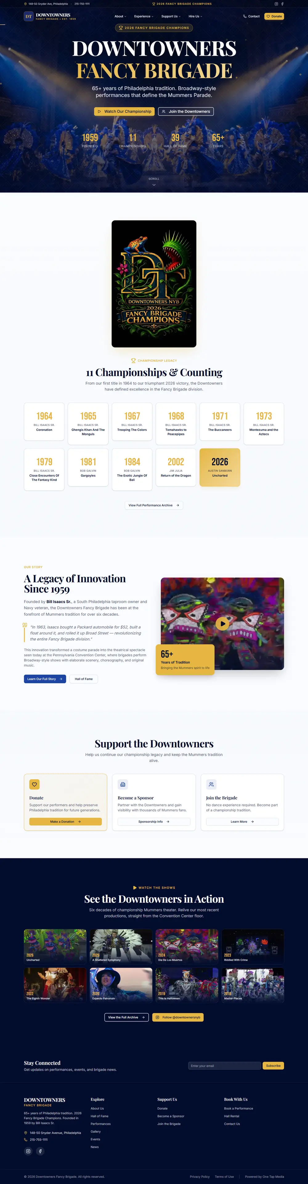Downtowners Fancy Brigade homepage built by One Tap Media