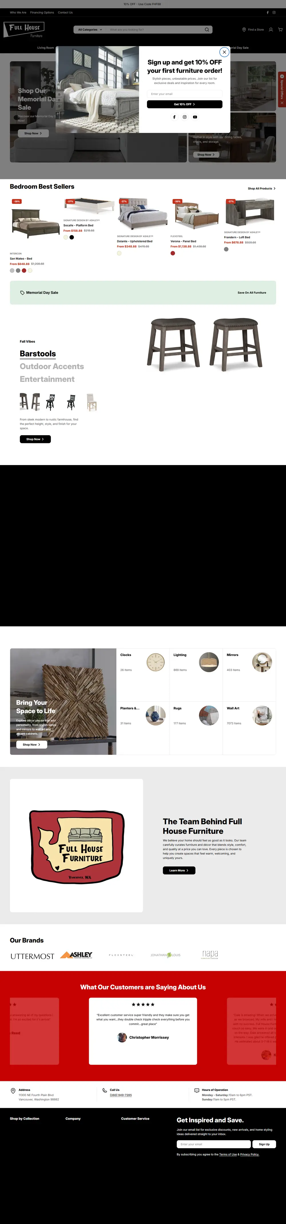 Full House Furniture NW homepage built by One Tap Media