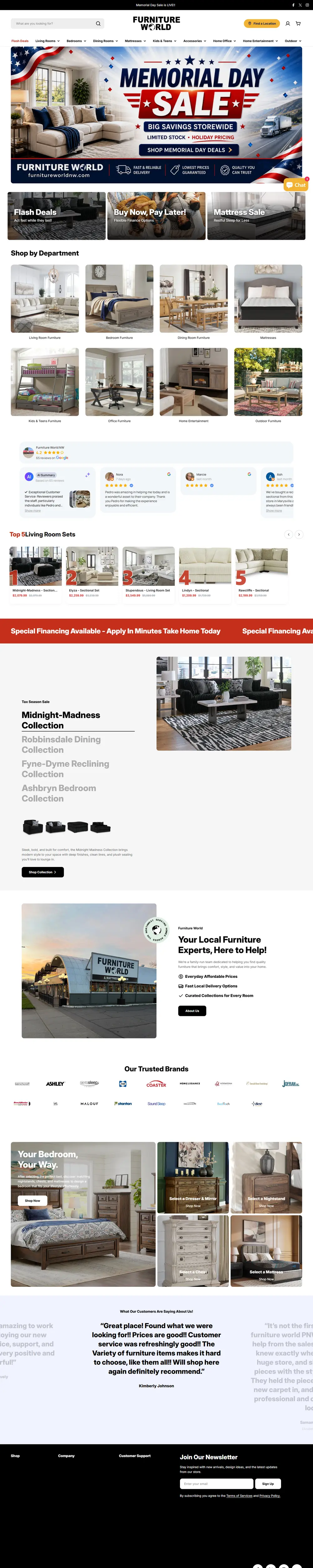 Furniture World NW homepage built by One Tap Media