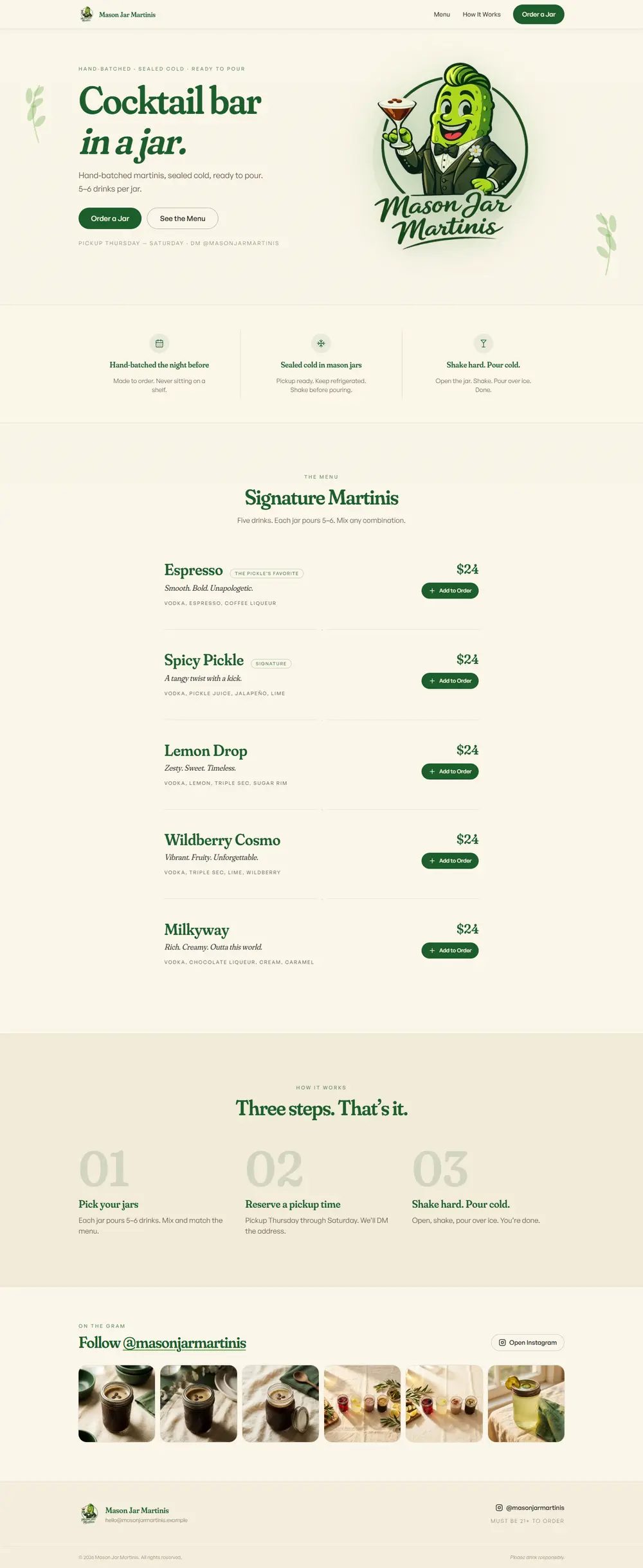 Mason Jar Martinis homepage built by One Tap Media