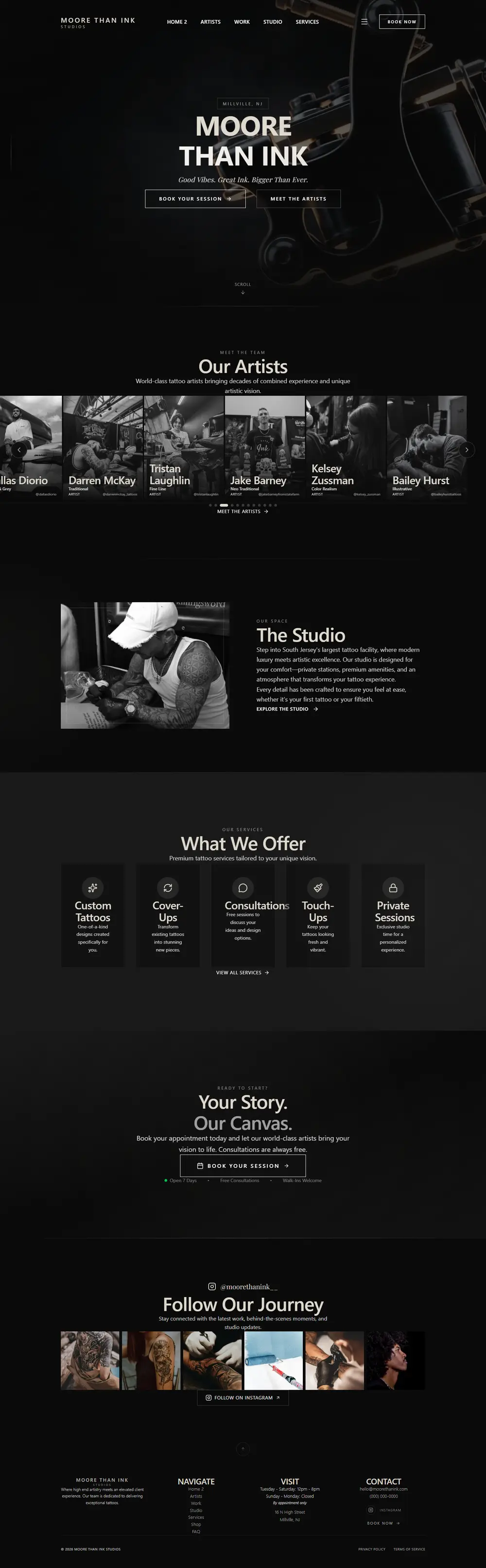 Moore Than Ink Studios homepage built by One Tap Media