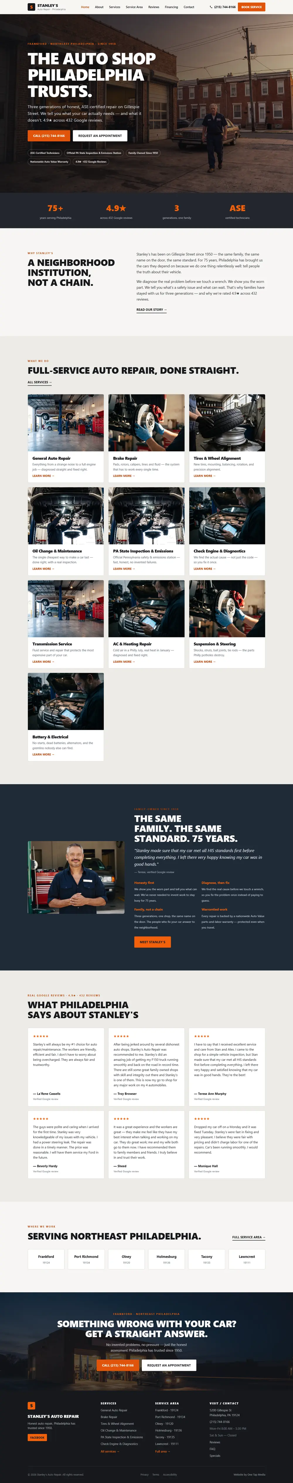 Stanley's Auto Repair homepage built by One Tap Media